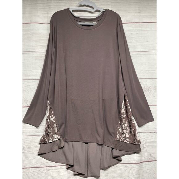 Logo Lori Goldstein Tunic Top Size L Red Asher Velvet Burnout High Low size XL - Picture 2 of 13